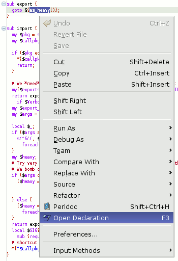 Open Declaration context menu