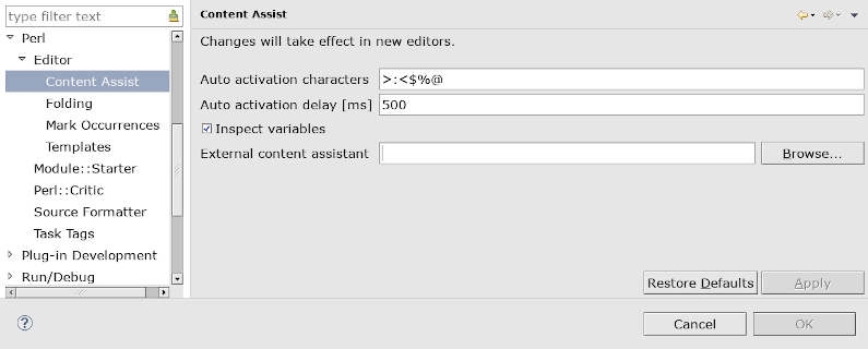 Code Assist Preferences